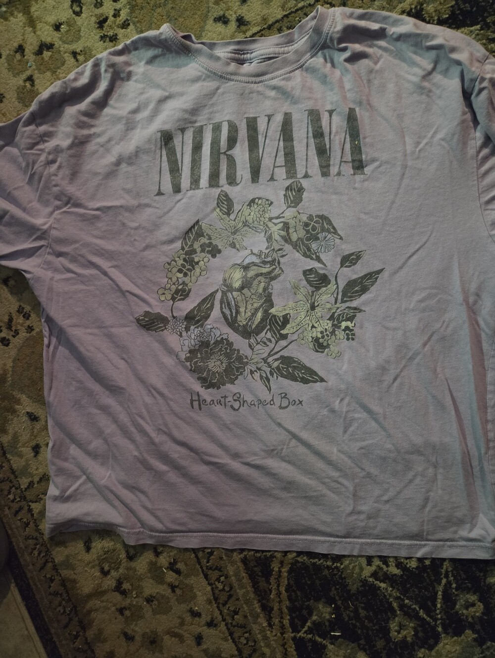 NIRVANA Light Lavender Heart Shaped Box Floral Graphic Tee